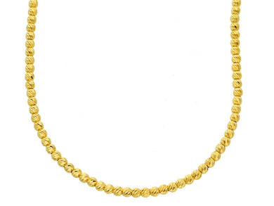 18K YELLOW GOLD CHAIN FINELY WORKED SPHERES 2.5 MM DIAMOND CUT BALLS, 16