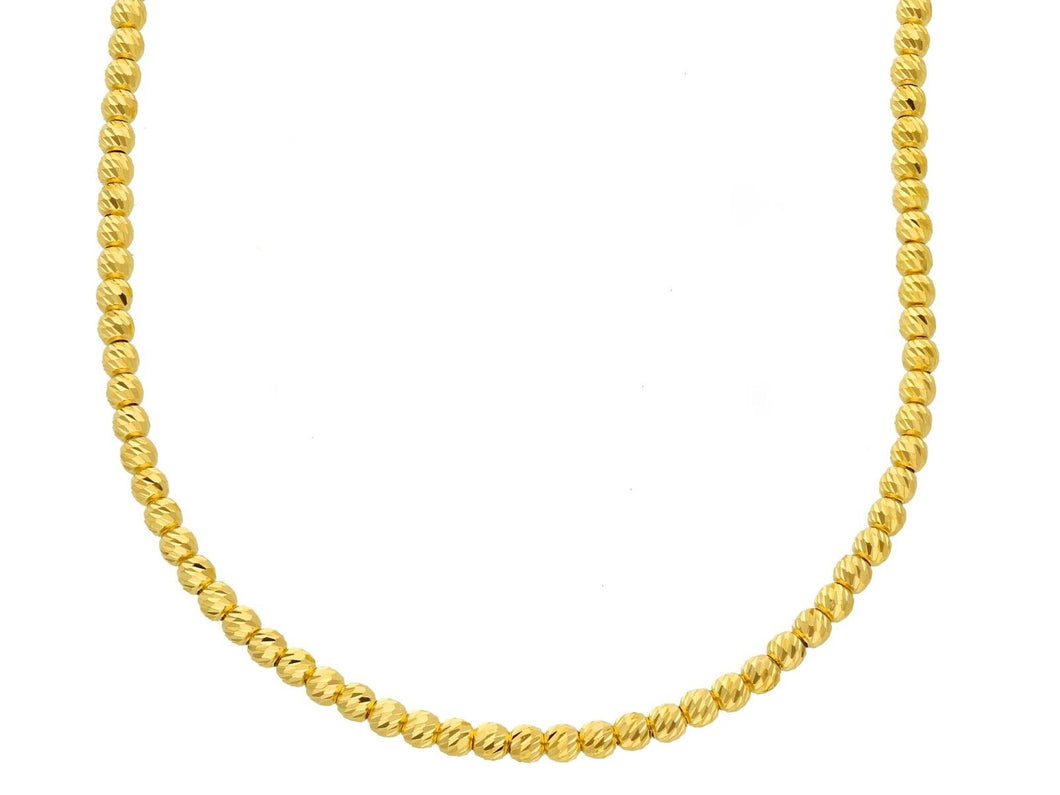 18K YELLOW GOLD CHAIN FINELY WORKED SPHERES 2.5 MM DIAMOND CUT BALLS, 20