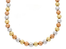 Load image into Gallery viewer, 18K YELLOW WHITE ROSE GOLD CHAIN WORKED SPHERES 5mm DIAMOND CUT FACETED 18&quot; 45cm.
