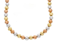 18K YELLOW WHITE ROSE GOLD CHAIN WORKED SPHERES 5mm DIAMOND CUT FACETED 18