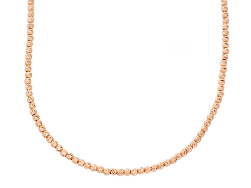 18k rose gold chain finely worked spheres 2 mm diamond cut balls, 18