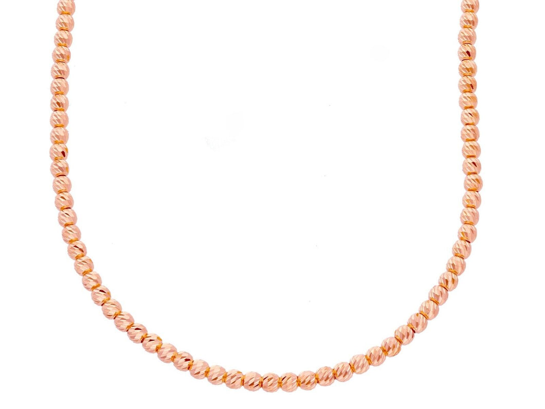 18k rose gold chain finely worked spheres 2.5 mm diamond cut balls, 18