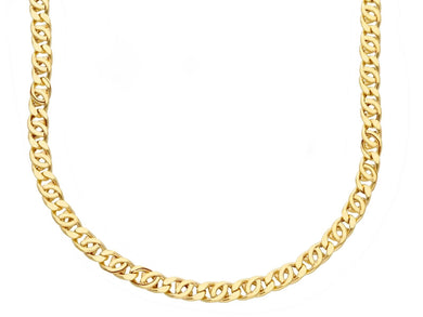 18K YELLOW GOLD CHAIN, 4mm, 24 INCHES, ROUNDED TIGER EYE LINKS, MADE IN ITALY.