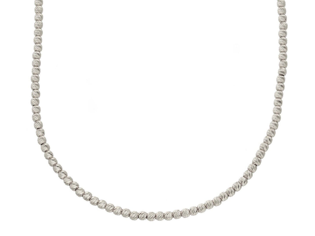18k white gold chain finely worked spheres 2 mm diamond cut balls, 16