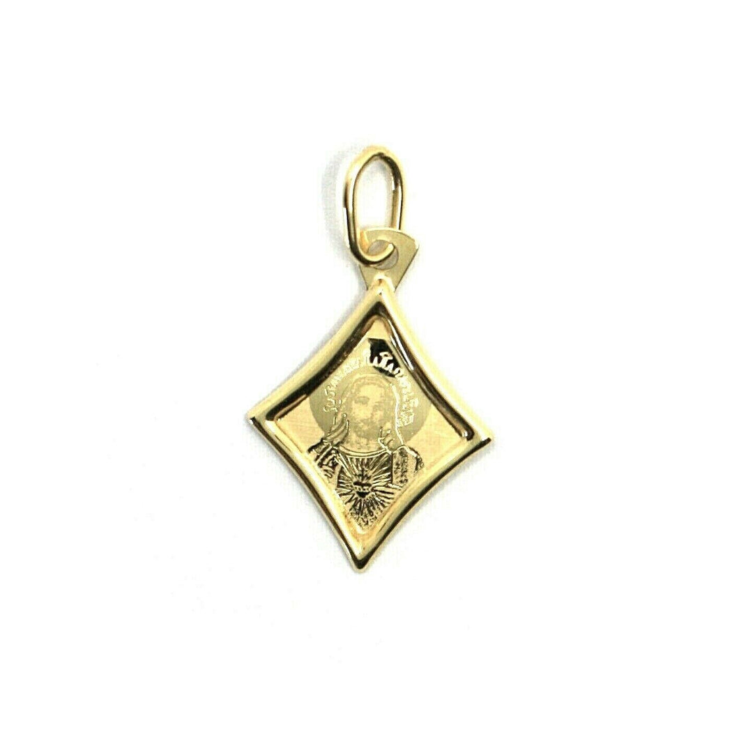 18K YELLOW GOLD MEDAL PENDANT, SACRED HERAT OF JESUS SMALL 16mm RHOMBUS