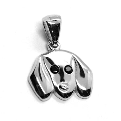 18k white gold mini pendant, dachshund dog, smooth black zirconia.