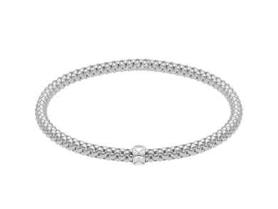 18k white gold elastic bracelet, basket popcorn tube width 4mm 0.16