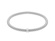 18k white gold elastic bracelet, basket popcorn tube width 4mm 0.16