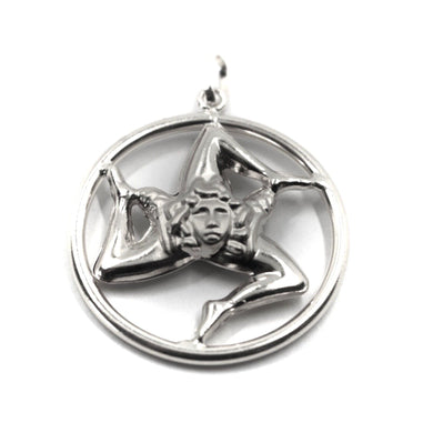 18k white gold pendant, rounded Trinacria, length 30mm, two faces, medallion.