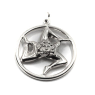 18k white gold pendant, rounded Trinacria, length 30mm, two faces, medallion.