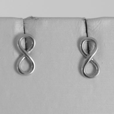 SOLID 18K WHITE GOLD EARRINGS WITH MINI INFINITY SYMBOL, INFINITE, MADE IN ITALY.