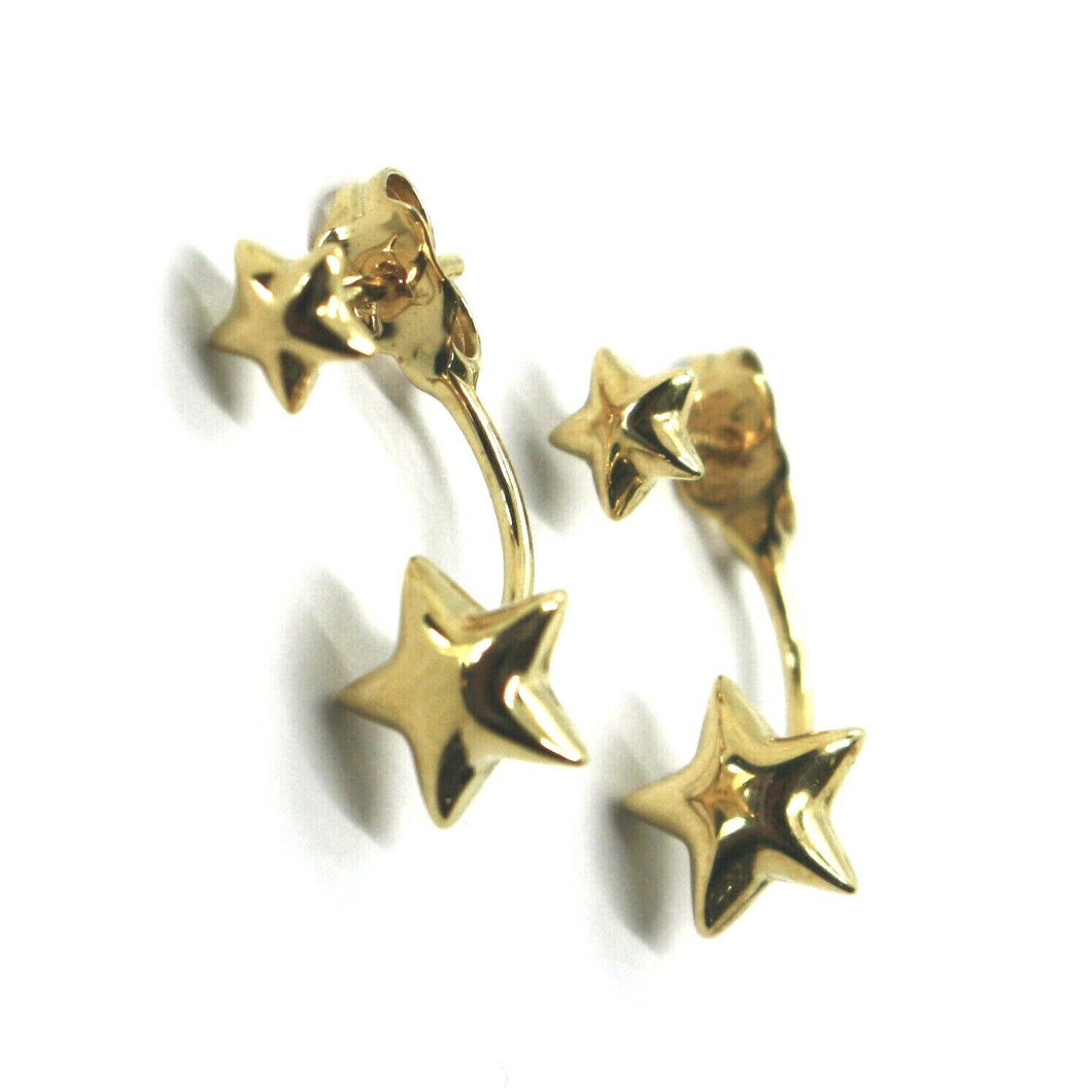 18K YELLOW GOLD PENDANT EARRINGS ROUNDED DOUBLE STAR, SHINY, SMOOTH, 20mm 0.8