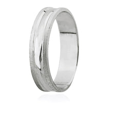 Load image into Gallery viewer, 18K WHITE GOLD WEDDING BAND 4mm RING ENGAGEMENT STRIPED DOUBLE WORKED BINARY.
