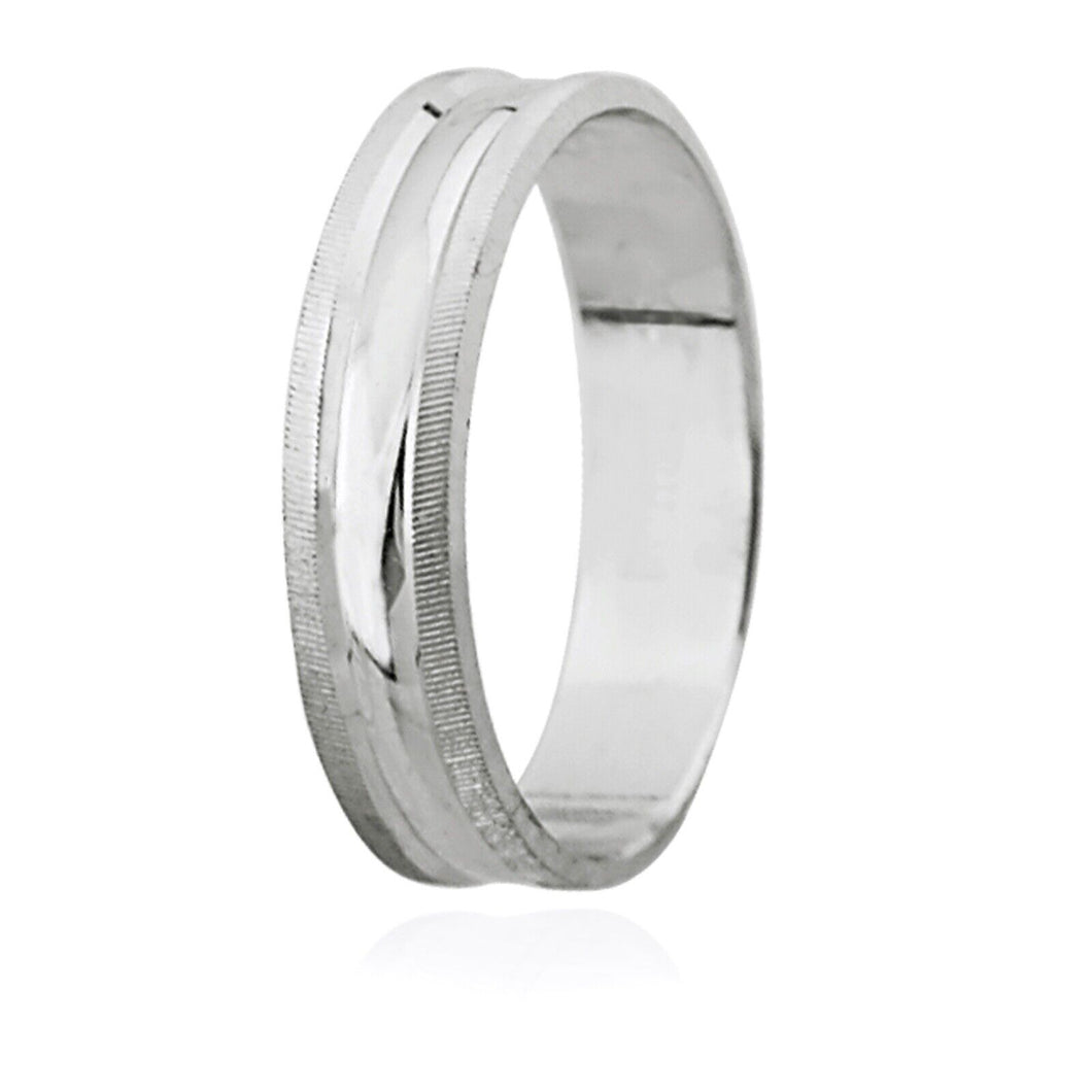 18K WHITE GOLD WEDDING BAND 4mm RING ENGAGEMENT STRIPED DOUBLE WORKED BINARY.