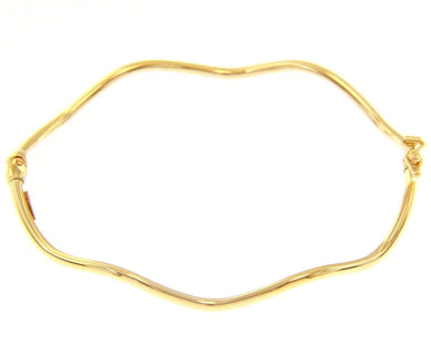 18K YELLOW GOLD BRACELET ONDULATE BANGLE, 2mm ROUND TUBE, SMOOTH, SAFETY CLOSURE.