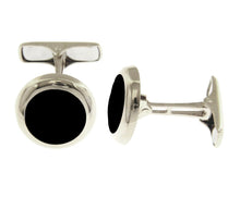 Load image into Gallery viewer, 18k white gold cufflinks, round 15mm button, smooth, black onyx, made in Italy
