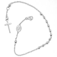 18k white gold rosary bracelet, 2.5 mm spheres, cross & miraculous medal.