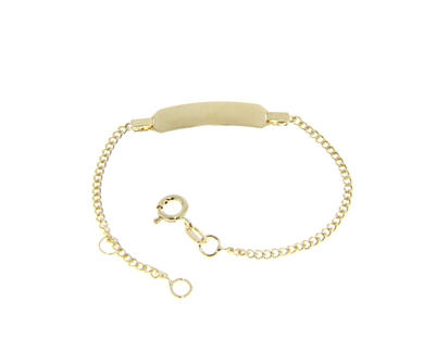 18k yellow gold boy girl baby bracelet engraving plate cuban curb chain 5.1-5.9