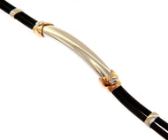 SOLID 18K ROSE WHITE GOLD BRACELET 5mm DOUBLE ROUND TUBE PLATE BLACK RUBBER 8.3