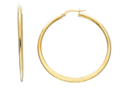 18K YELLOW GOLD ROUND CIRCLE EARRINGS DIAMETER 40 MM GLOSSY BRIGHT MADE IN ITALY.