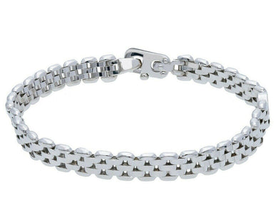18K WHITE GOLD MAN BRACELET FIVE ROWS ROUNDED OVAL ALTERNATE INSERTS 8mm 8.3
