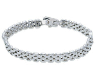 18K WHITE GOLD MAN BRACELET FIVE ROWS ROUNDED OVAL ALTERNATE INSERTS 8mm 8.3