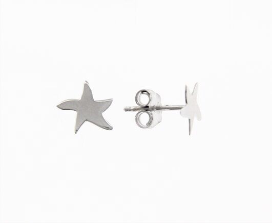 18k white gold earrings with shiny star starfish worked made in Italy 0.28 in.