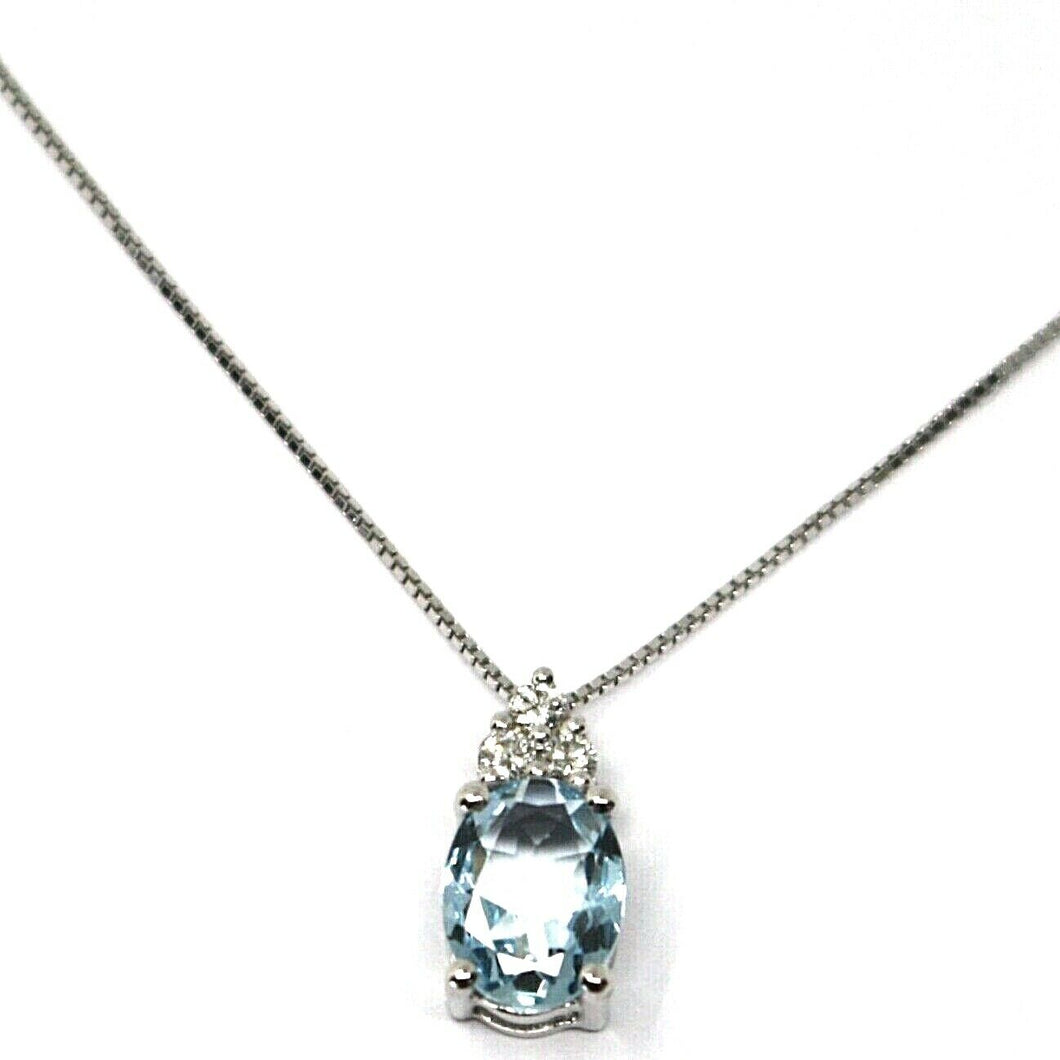18k white gold necklace aquamarine 0.43 oval cut & diamonds 0.07, pendant, chain