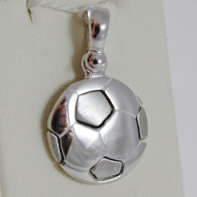SOLID 18K WHITE GOLD SOCCER BALL PENDANT, SATIN CHARMS, FOOTBALL, MADE IN ITALY.