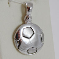 SOLID 18K WHITE GOLD SOCCER BALL PENDANT, SATIN CHARMS, FOOTBALL, MADE IN ITALY.