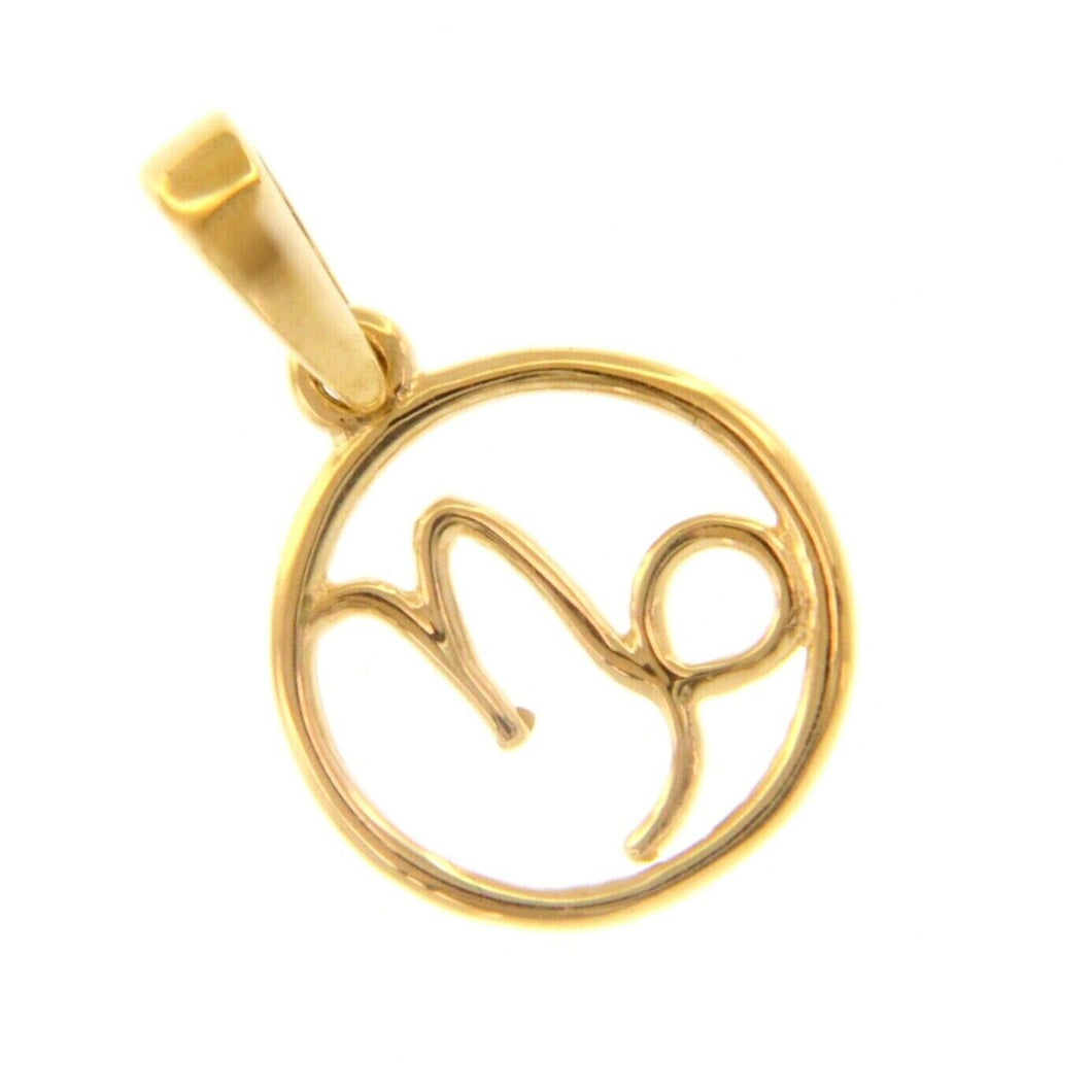 18k yellow gold zodiac sign round mini 12mm pendant, capricorn stylized zodiacal.