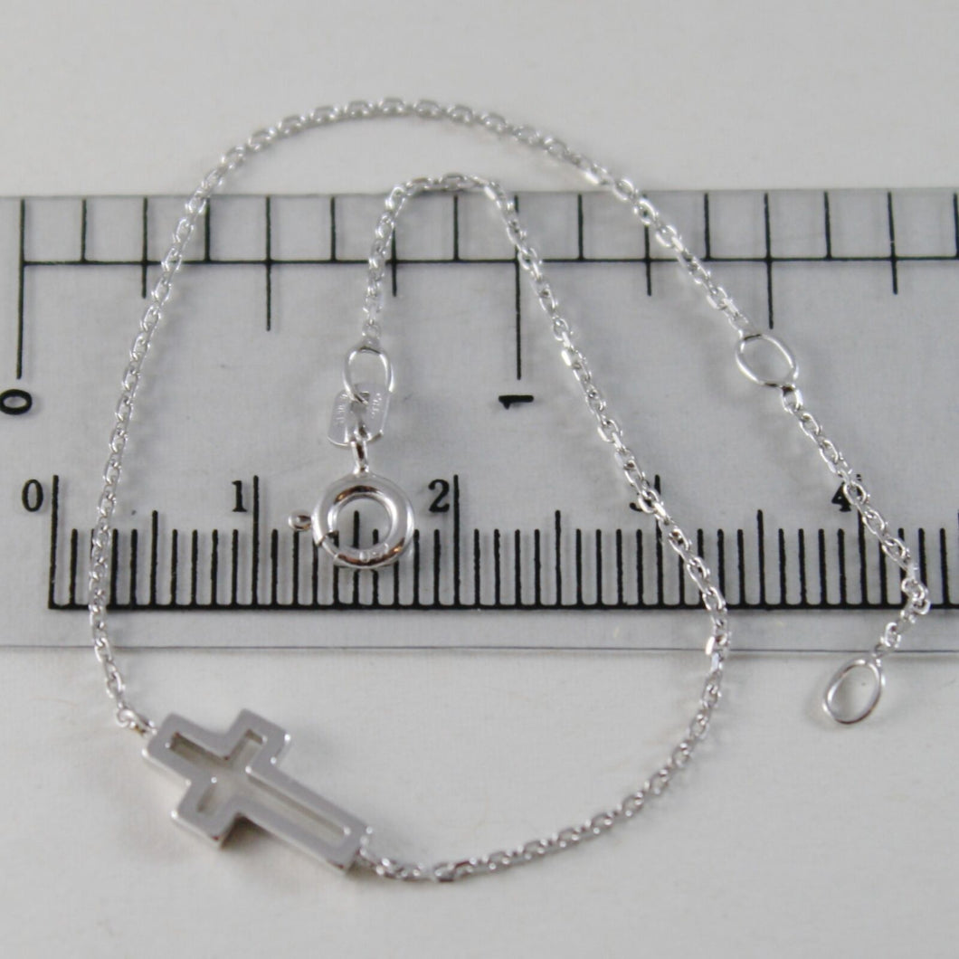 18k white gold thin 1 mm bracelet 7.10 inches, with mini cross, made in Italy.