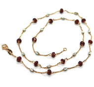 18k rose gold necklace, alternate 4mm red ruby & 3mm faceted white balls, 18