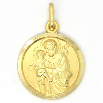 18k yellow gold st Saint San Giuseppe Joseph Jesus medal made in Italy, 17 mm.