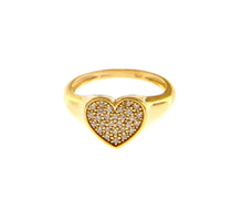 Load image into Gallery viewer, 18k yellow gold band chevalier zirconia ring, central 11mm heart

