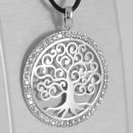18k white gold tree of life pendant, 1.22 inches, zirconia.