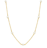 18k yellow gold necklace, rolo 1mm chain alternate white small pearls 5mm.
