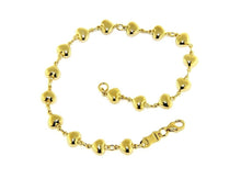 Load image into Gallery viewer, 18K YELLOW GOLD BRACELET ROW OF 5mm RONDED HEARTS, LENGTH 18cm 7.1&quot;, ITALY MADE.
