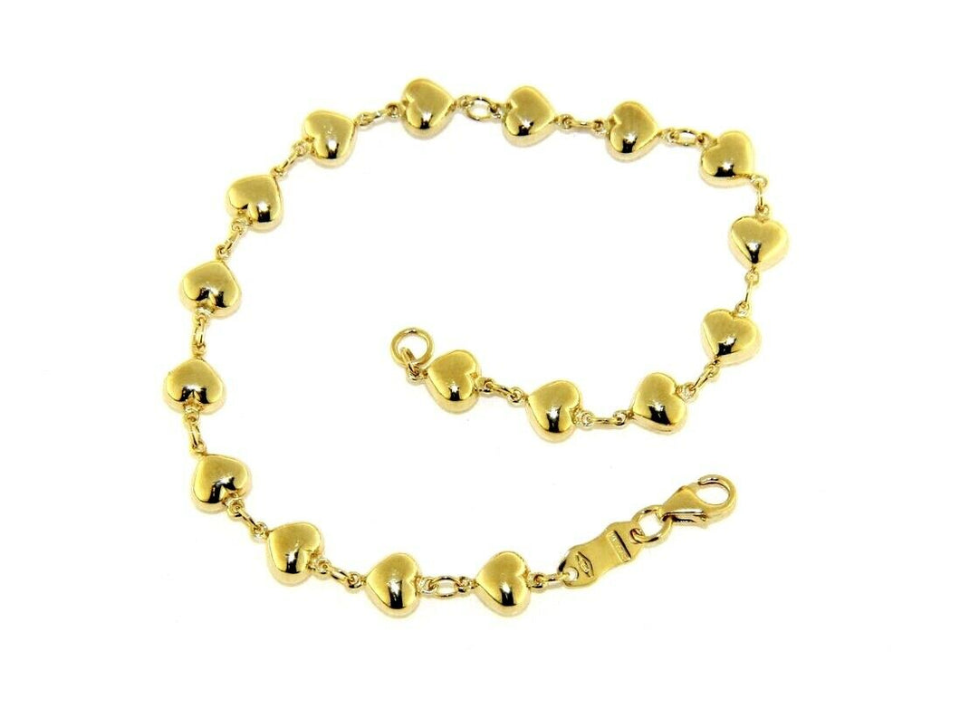 18K YELLOW GOLD BRACELET ROW OF 5mm RONDED HEARTS, LENGTH 18cm 7.1