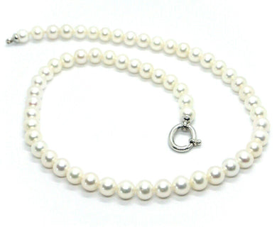 18k white gold 7/7.5 mm round white freshwater pearls necklace, 43cm 17
