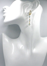 Load image into Gallery viewer, 18k yellow rose white earrings pendant earrings, faceted aquamarine and spheres.
