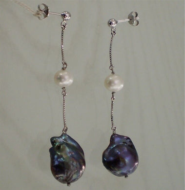 18k white gold pearl pendant earrings made in Italy.