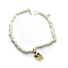 Load image into Gallery viewer, 925 STERLING SILVER CUBES BRACELET 9K YELLOW GOLD 12mm FROG PUPPY PENDANT
