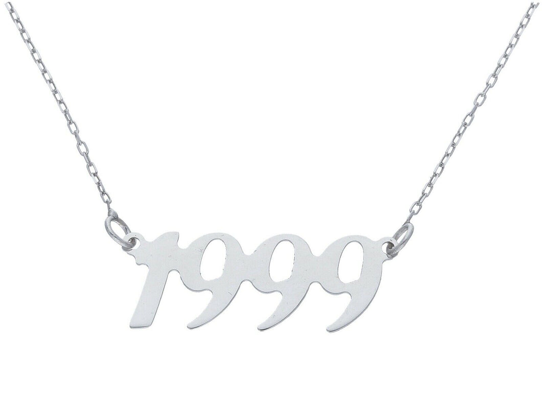 18k white gold necklace, year of birth central, square rolo chain made in Italy.