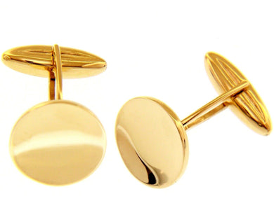 18K YELLOW GOLD CUFFLINKS, ROUND FLAT 14mm 0.55
