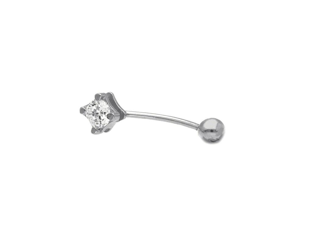 18K WHITE GOLD PIERCING BARBELL CURVE BANANA BALLS 4mm BELLY BODY WITH ZIRCONIA