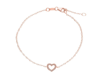 18K ROSE GOLD BRACELET, ROLO 1mm CHAIN , CENTRAL CUBIC ZIRCONIA HEART, 7.1