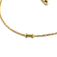 Load image into Gallery viewer, 18k yellow gold rolo thin bracelet with central small 5mm letter initial I.
