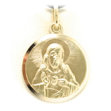 Load image into Gallery viewer, 18K YELLOW GOLD SCAPULAR OUR LADY OF MOUNT CARMEL SACRED HEART MEDAL 17mm CARMEN
