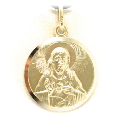 18k yellow gold Scapular Our Lady of Mount Carmel Sacred Heart medal big 17mm Virgin Mary of Carmen pendant.